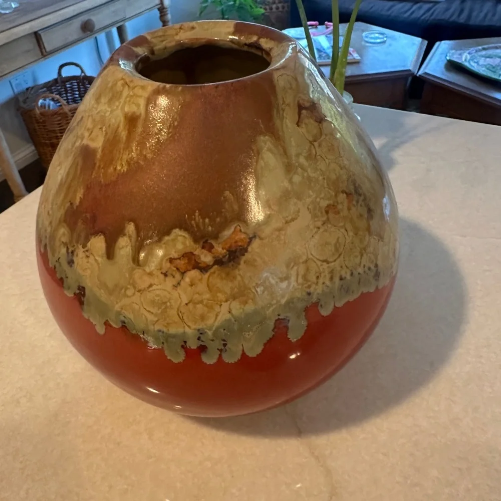 Handcrafted Ceramic Vase - Red and Brown MCM